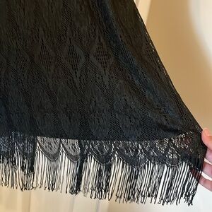 Vintage black fringed long skirt boho gatsby romantic goth witchy